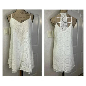 Womens Lace Overlay Cover Up Top Dress Cream XL Beach Summer Pool Boho Cruise